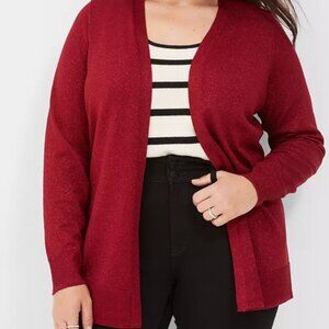 Red Sparkling Open-Front Modern Cardigan Lane Bryant Size 14/16